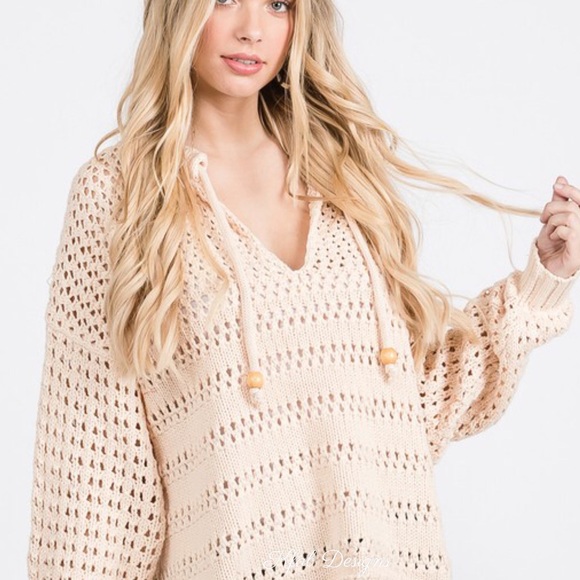 LAST 1! Cream Soft Balloon Sleeve Tie Front Sweater! - Picture 9 of 9